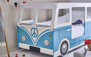 Kids Campervan Bed - Light Blue - Optional Mattress