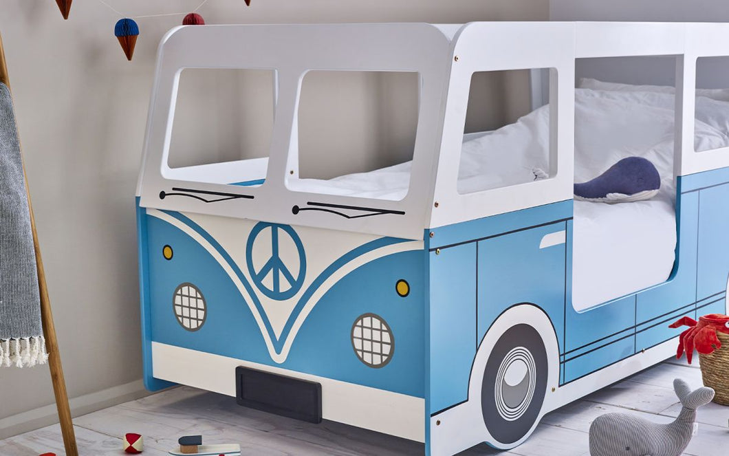 Kids Campervan Bed - Light Blue - Optional Mattress