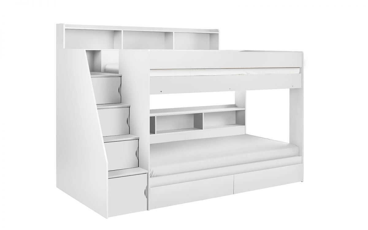 Kids Camelot Staircase Bunk With Storage - Available in Anthracite or White - Optional Mattress