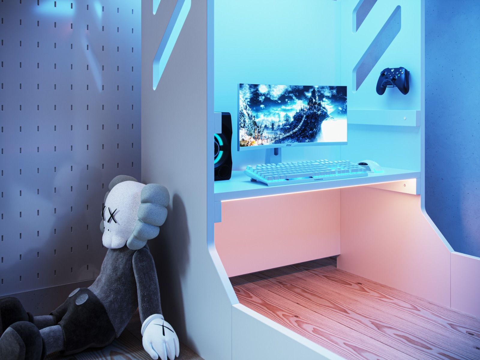 Recoil Shuttle LED Gaming Bed High Sleeper Single - Available in Black & Red or White