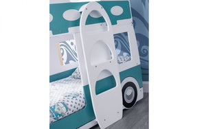 Kids Campervan Bunk Bed - Vintage Green and White - Optional Mattress