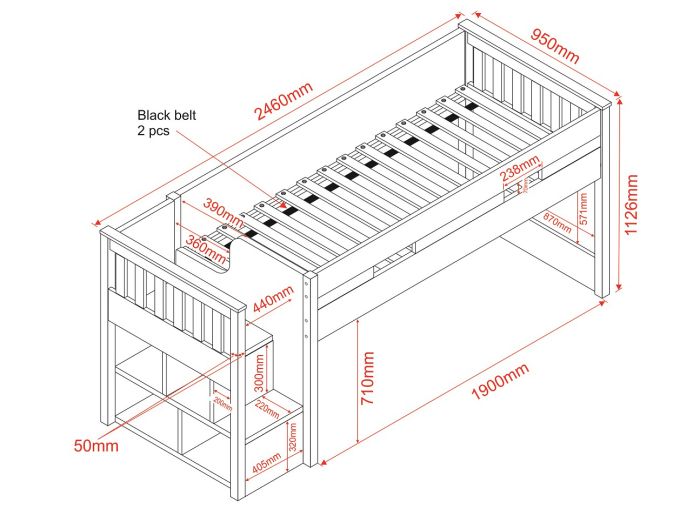 Charlie Mid Sleeper Cabin Bed - Grey