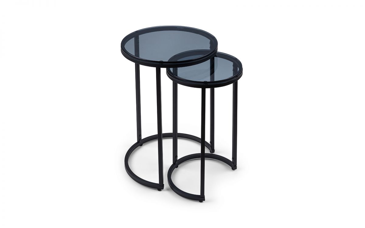 Chicago Round Nesting Side Tables - Smoked Glass - 40cm D x 40cm W x 55cm H