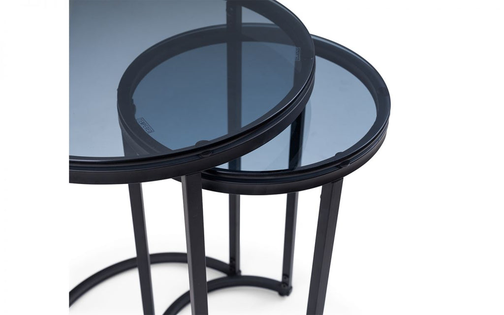 Chicago Round Nesting Side Tables - Smoked Glass - 40cm D x 40cm W x 55cm H