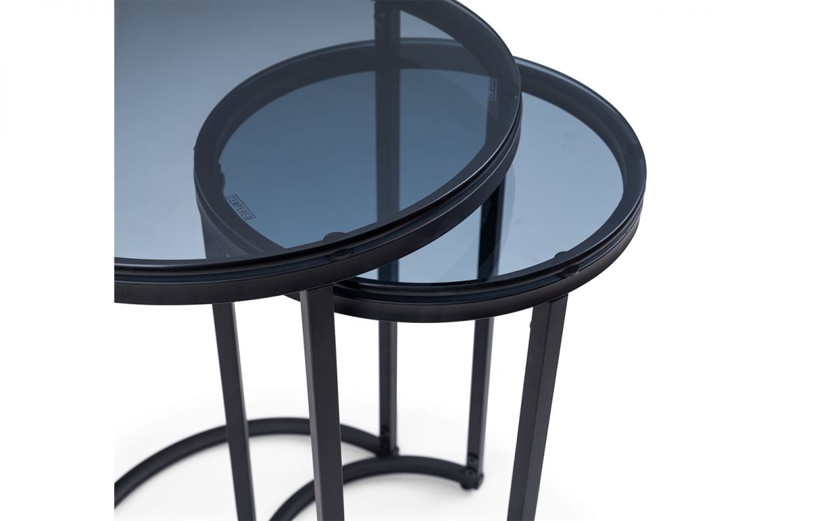 Chicago Round Nesting Side Tables - Smoked Glass - 40cm D x 40cm W x 55cm H