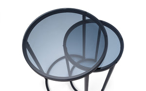 Chicago Round Nesting Side Tables - Smoked Glass - 40cm D x 40cm W x 55cm H