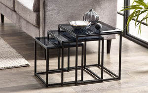 Chicago Nest of 3 Tables - Smoked Glass - 45cm D x 45cm W x 45cm H