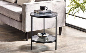 Chicago Circular Lamp Table - Smoked Glass - 45cm D x 45cm W x 55cm H