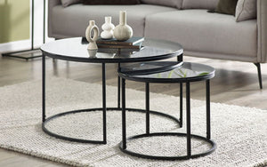 Chicago Round Nesting Coffee Tables - Smoked Glass - 80cm D x 80cm W x 50cm H