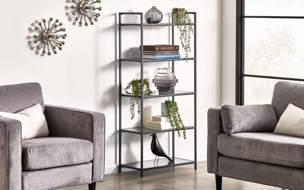 Chicago Tall Bookcase - Smoked Glass - 32cm D x 63cm W x 140cm H