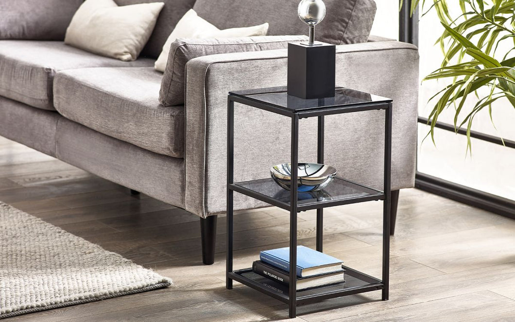 Chicago Tall Narrow Side Table - Smoked Glass - 35cm D x 35cm W x 60cm H