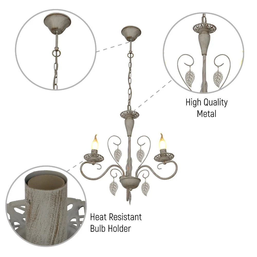 Ursa Candle French Mediterranean Leaf Traditional Vintage Gold Patinated White Ceiling Light E14 - Available in 3, 6, 8 * 12 Candle