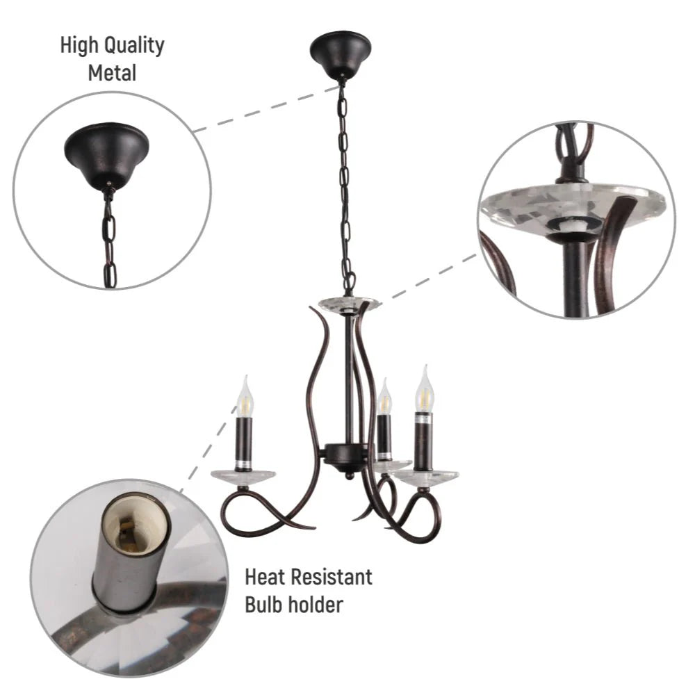Pictor Candle Vintage Rustic Black French Chandelier Ceiling Light - Available in 3, 5 & 8 Candles