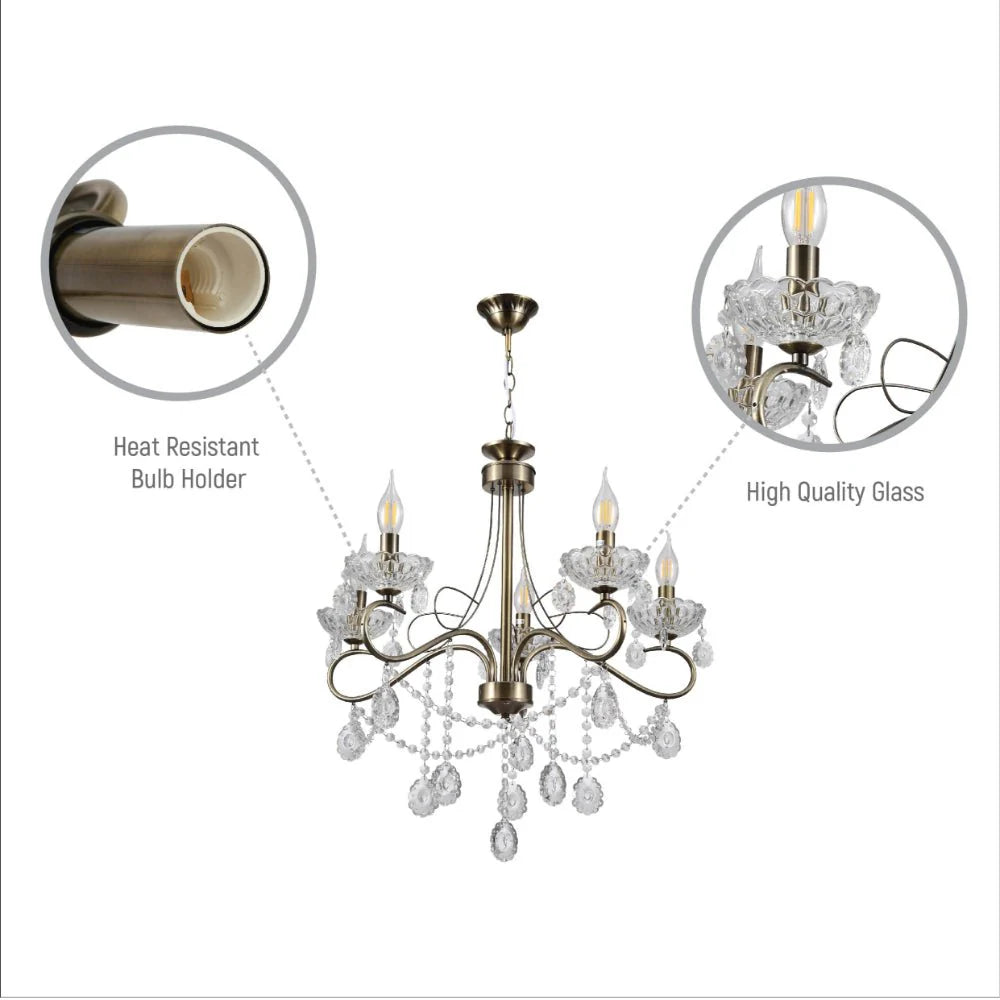 Lyra Mediterranean Elegant Transitional Crystal Chandelier Ceiling Light E14 - 2 Sizes Available 5 or 8 Bulb