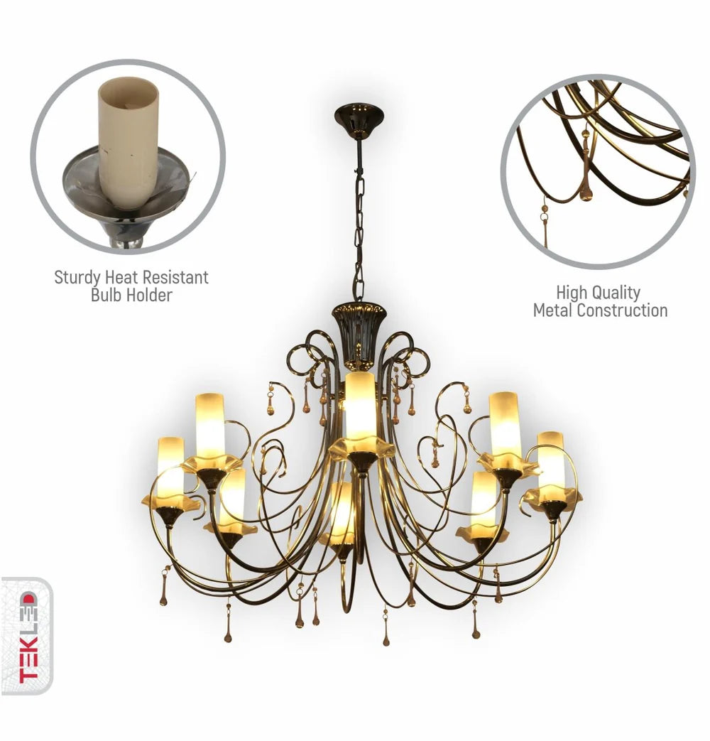 Scorpius - Opal Cylinder Glass Chrome Candle Metal Arm Ceiling Chandelier Light E14 - Available in 3, 8 & 12 Candles