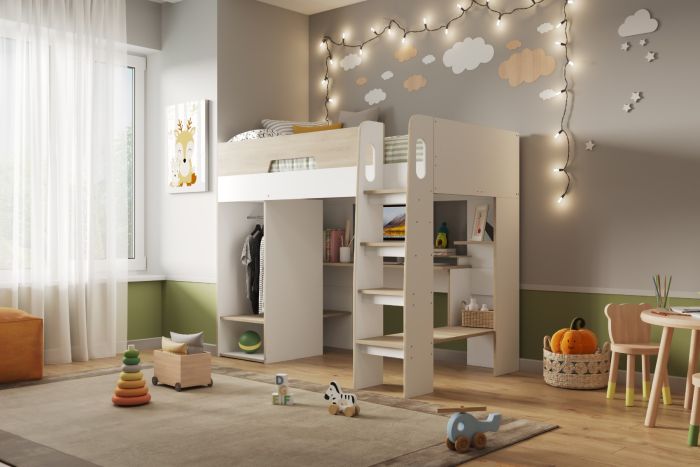 Coco High Sleeper Workstation - Oak And White