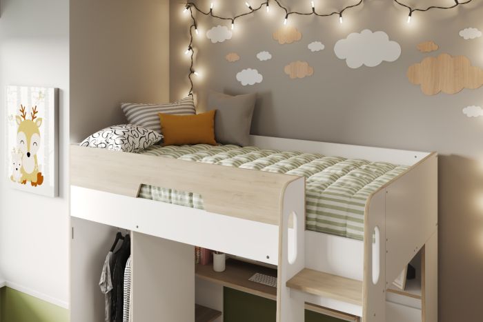 Coco High Sleeper Workstation - Oak And White