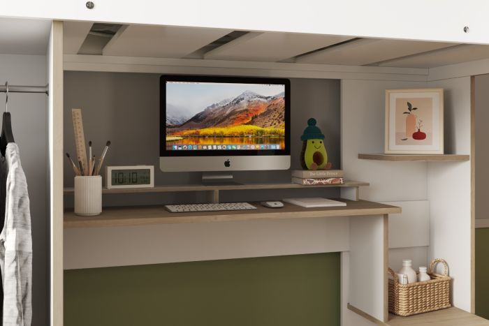 Coco High Sleeper Workstation - Oak And White
