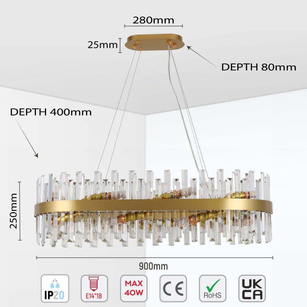 Saturn Crystal Gold Metal Chandelier Ceiling Light E14 - Available in 4 Sizes