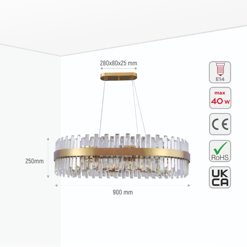 Saturn Crystal Gold Metal Chandelier Ceiling Light E14 - Available in 4 Sizes