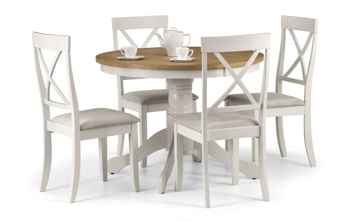 Davenport Pedestal (Round) Dining Table - Ivory & Oak - 106cmW x 75cmH