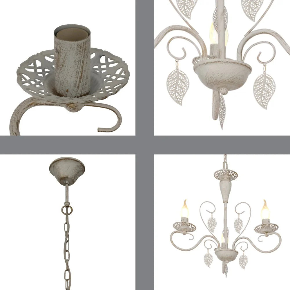 Ursa Candle French Mediterranean Leaf Traditional Vintage Gold Patinated White Ceiling Light E14 - Available in 3, 6, 8 * 12 Candle