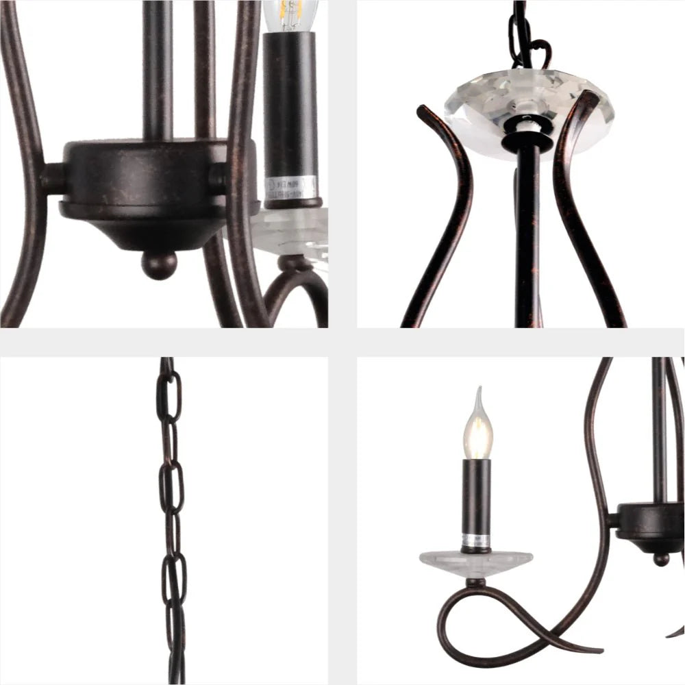 Pictor Candle Vintage Rustic Black French Chandelier Ceiling Light - Available in 3, 5 & 8 Candles