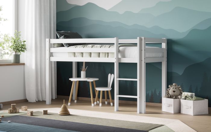 Wooden Elara Shorty Midsleeper Bed - Available in White or Grey