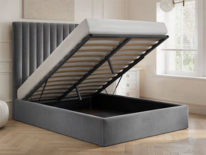 Ripped Everley Fabric Ottoman Bed Grey - Available in Double Or Kingsizes
