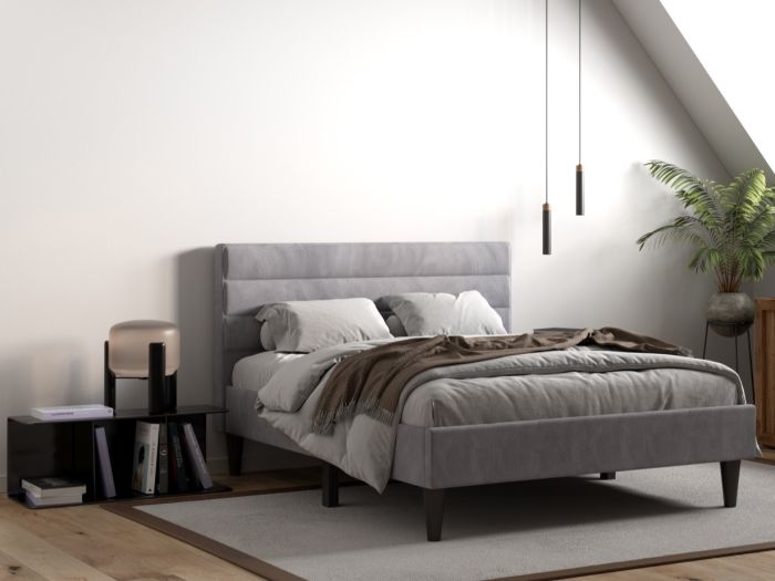 Barnhill Fabric Bed Silver - Available in Single, Double, KingSize & SuperKing