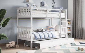 Wooden Zoom Detachable Bunk Bed With Trundle - Available in Grey Or White