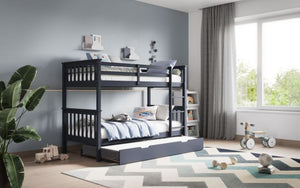 Wooden Zoom Detachable Bunk Bed With Trundle - Available in Grey Or White