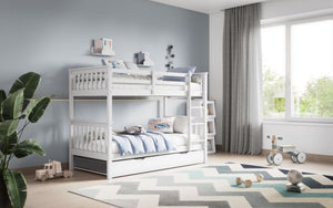 Wooden Zoom Detachable Bunk Bed With Trundle - Available in Grey Or White