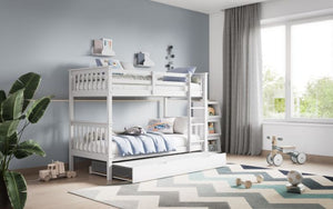 Wooden Zoom Detachable Bunk Bed With Trundle - Available in Grey Or White