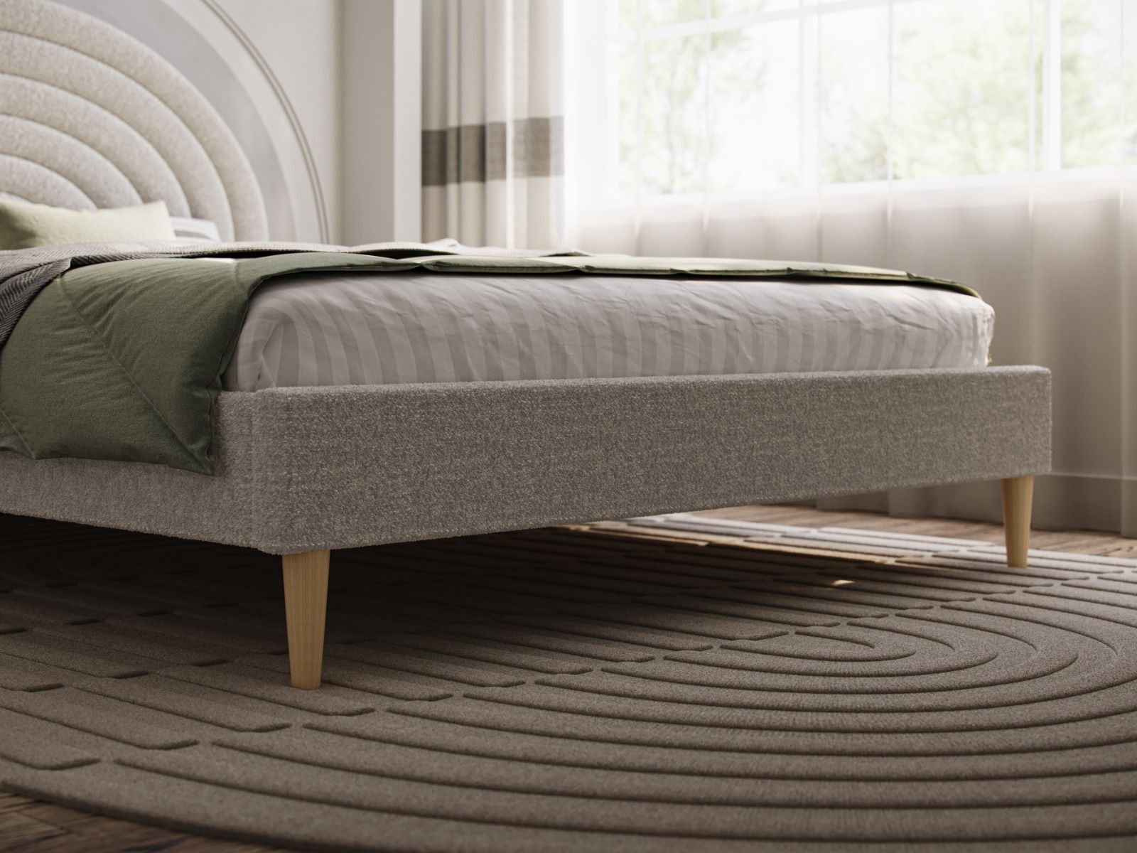 Ava Boucle Fabric Bed - Available in Double - Mattress Options