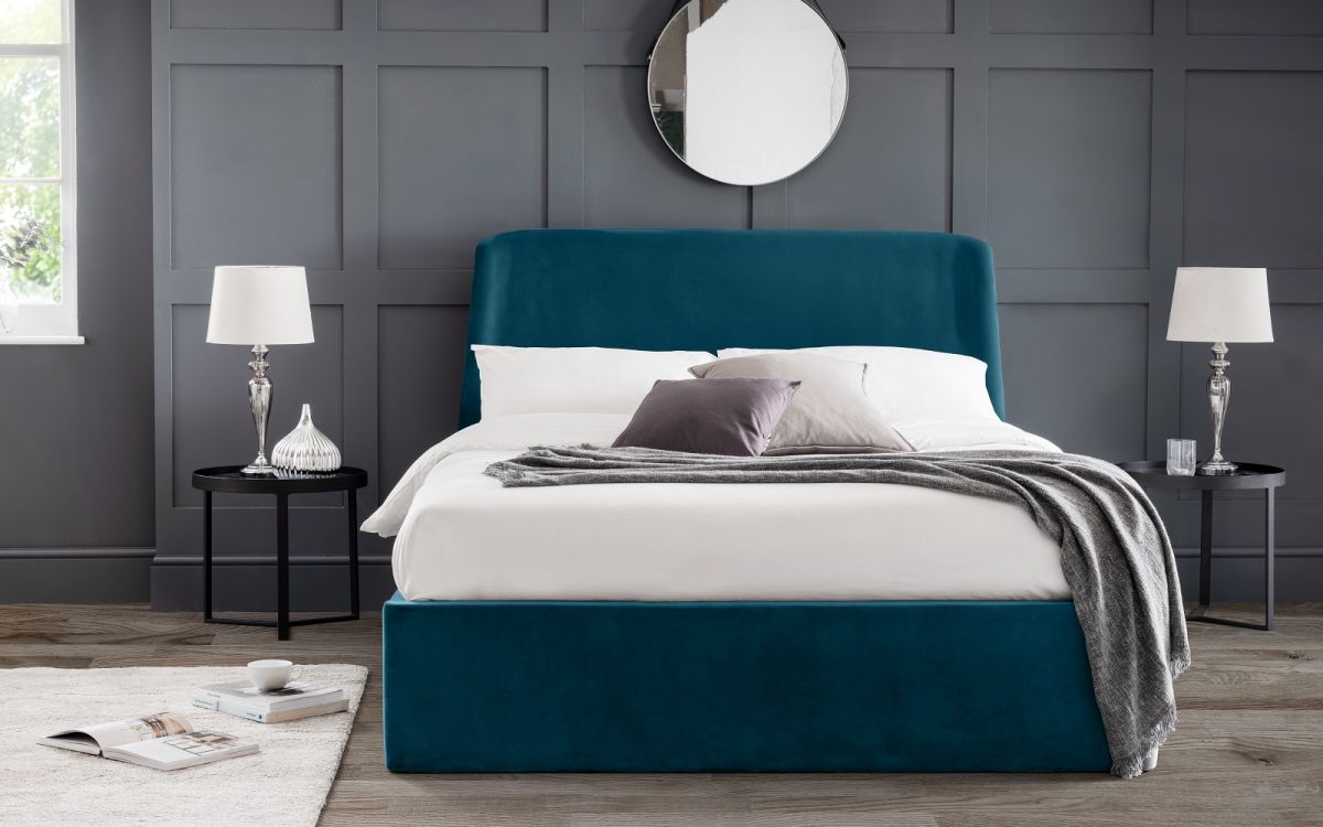 Frida Curved Velvet Ottoman Bed - Available in Teal or Grey Velvet