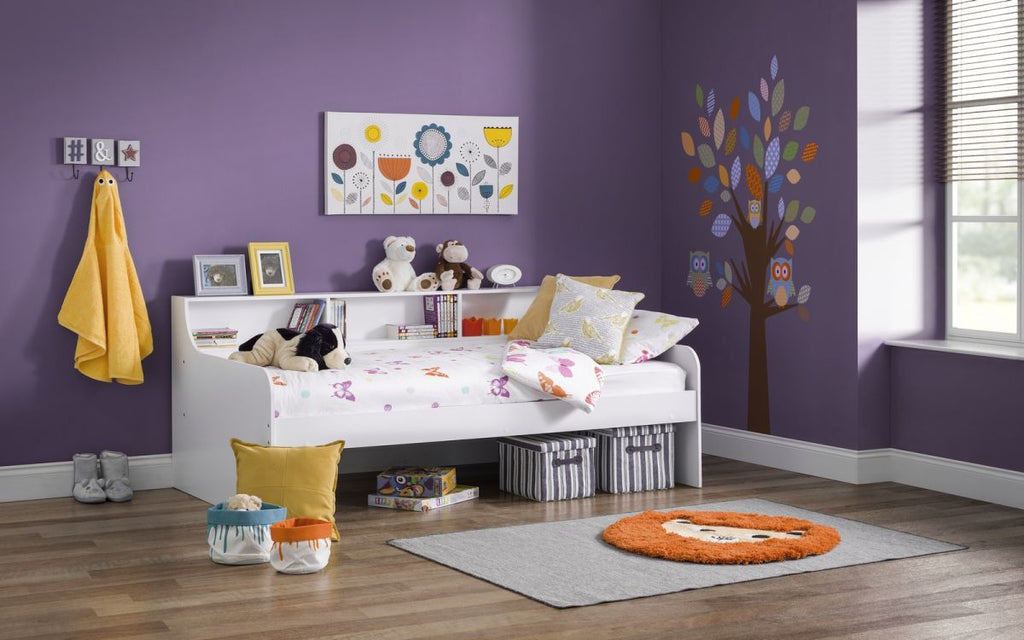 Stylish Grace Daybed With Bookshelf - White - Optional Underbed Drawer