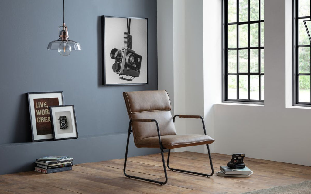 Geo Faux Leather Brown Chair