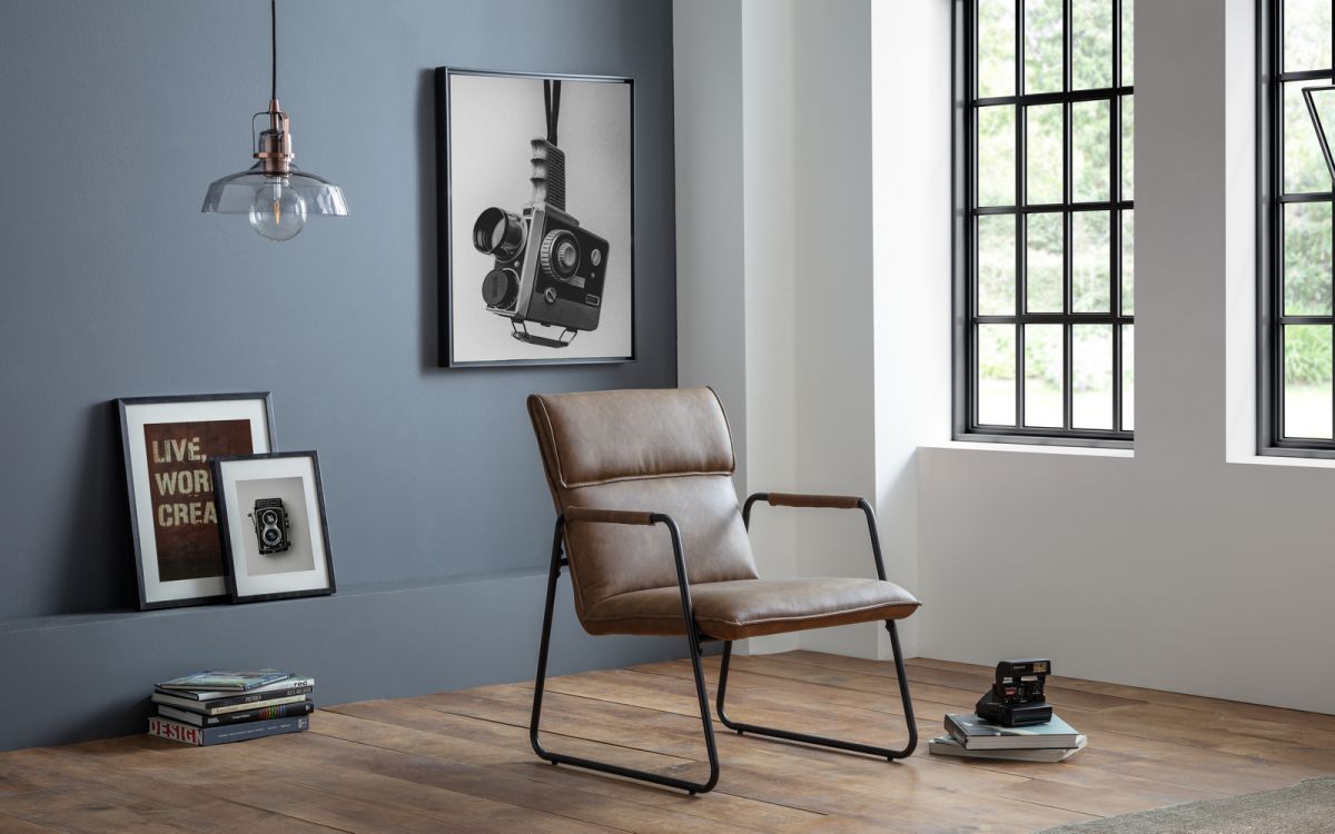 Geo Faux Leather Brown Chair