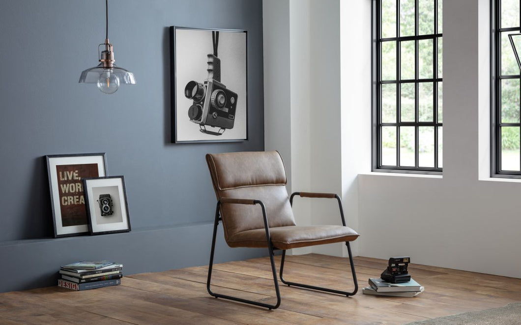 Geo Faux Leather Brown Chair