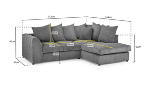 Harley Jumbo Sofa -  Grey Fabric - Available in Corner, 3 or 2