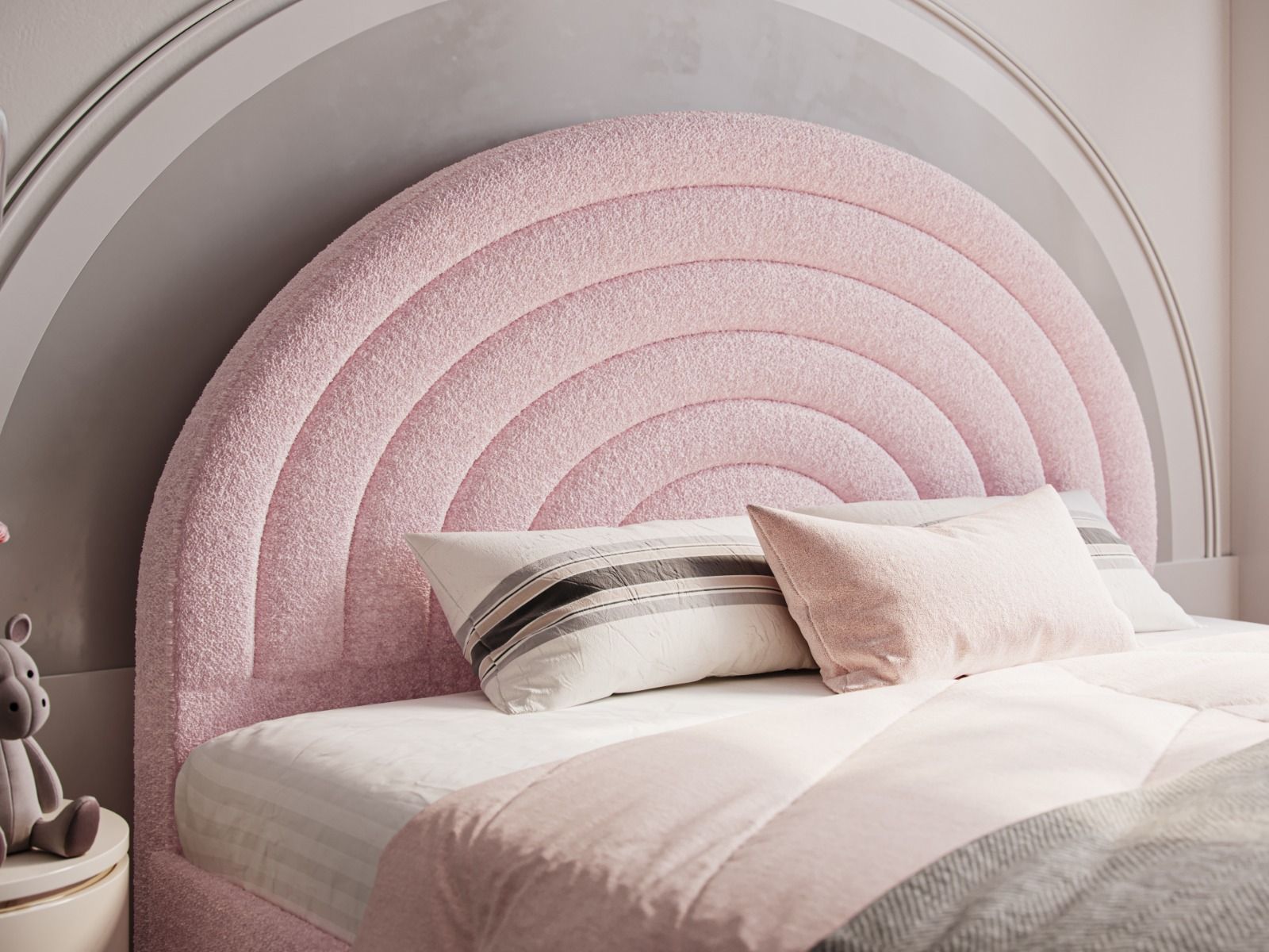 Ava Boucle Fabric Bed - Available in Double - Mattress Options