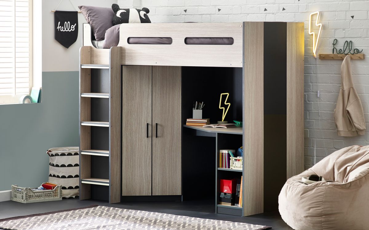 Zeus Highsleeper - All White, Anthracite or WoodGrain & Anthracite - Mattress Option