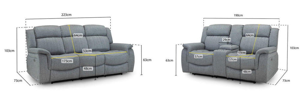 Linden Grey Sofa Set - Electirc Recliner With USB & Charging Ports - Available in 3, 2 & Armchair