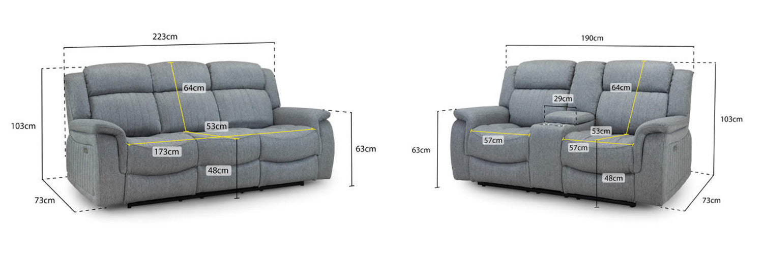 Linden Grey Sofa Set - Electirc Recliner With USB & Charging Ports - Available in 3, 2 & Armchair