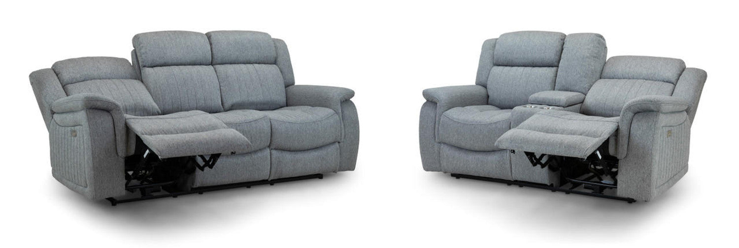 Linden Grey Sofa Set - Electirc Recliner With USB & Charging Ports - Available in 3, 2 & Armchair