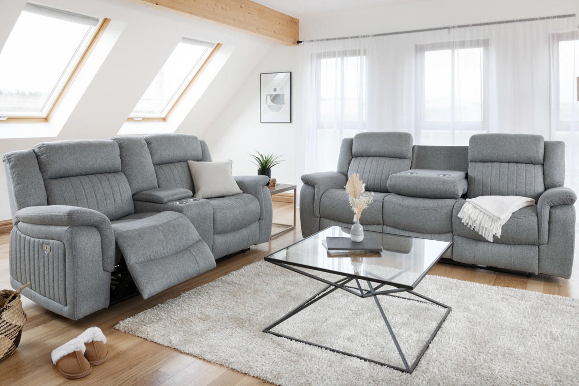 Linden Grey Sofa Set - Electirc Recliner With USB & Charging Ports - Available in 3, 2 & Armchair