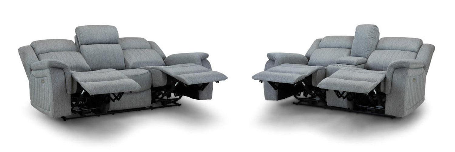 Linden Grey Sofa Set - Electirc Recliner With USB & Charging Ports - Available in 3, 2 & Armchair
