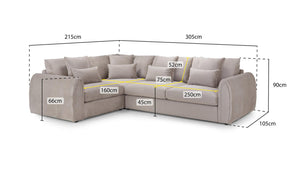 Mirabel Corner Sofa - Grey or Mocha Plush - Available in Left or Right Hand Facing