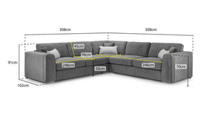 Naples Sofa - Grey or Beige or Mocha Plush - Available Corner, 3,2 & Armchair